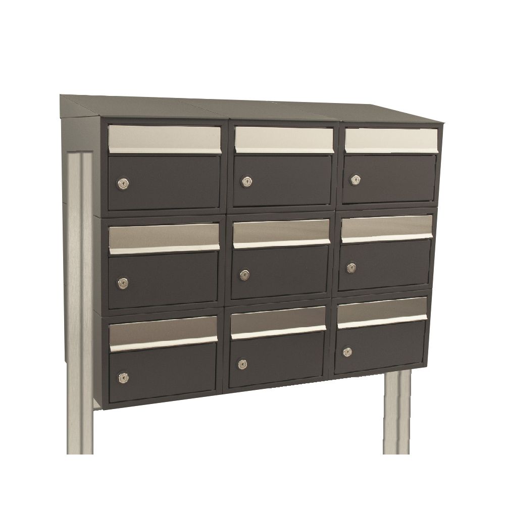 Brievenbusunit Brickset met statief 3-breed 3-hoog met dak - antraciet