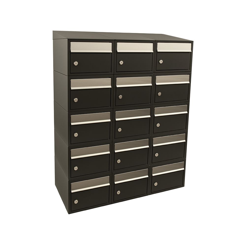 Brievenbusunit Brickset wand 3-breed 5-hoog met dak - zwart