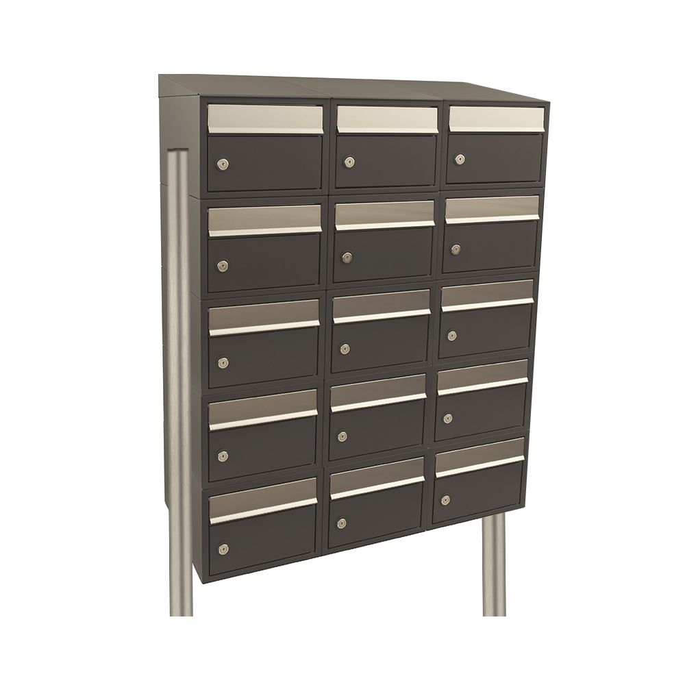 Brievenbusunit Brickset met statief 3-breed 5-hoog met dak - antraciet