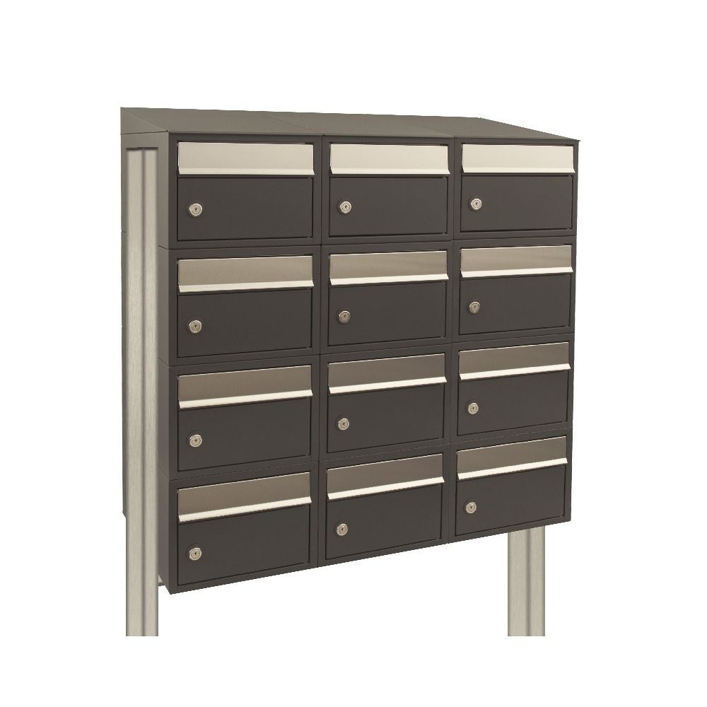 Brievenbusunit Brickset met statief 3-breed 4-hoog met dak - antraciet