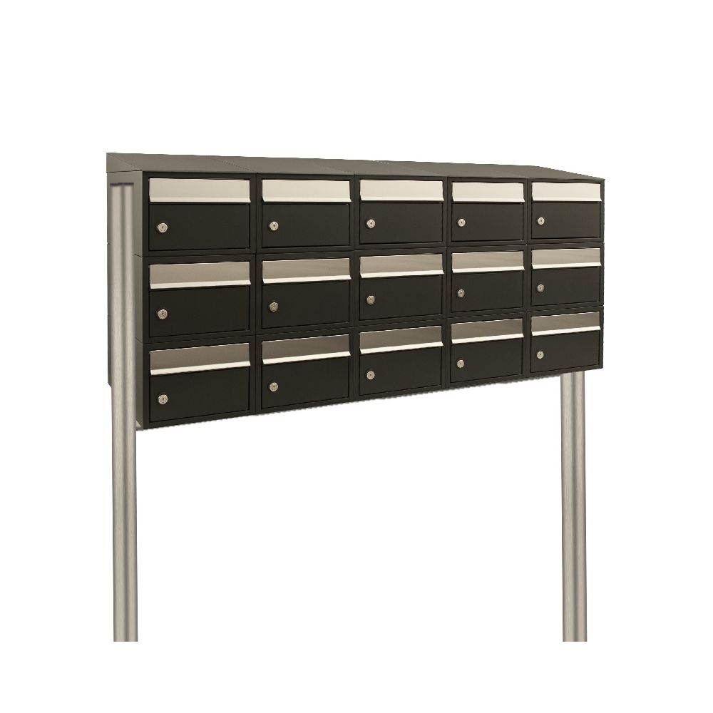 Brievenbusunit Brickset met statief 5-breed 3-hoog met dak - zwart