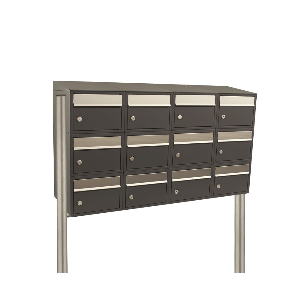 Brievenbusunit Brickset met statief 4-breed 3-hoog met dak - antraciet