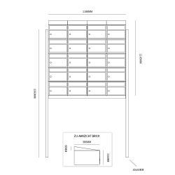 Brievenbusunit Brickset met statief 4-breed 5-hoog met dak - antraciet