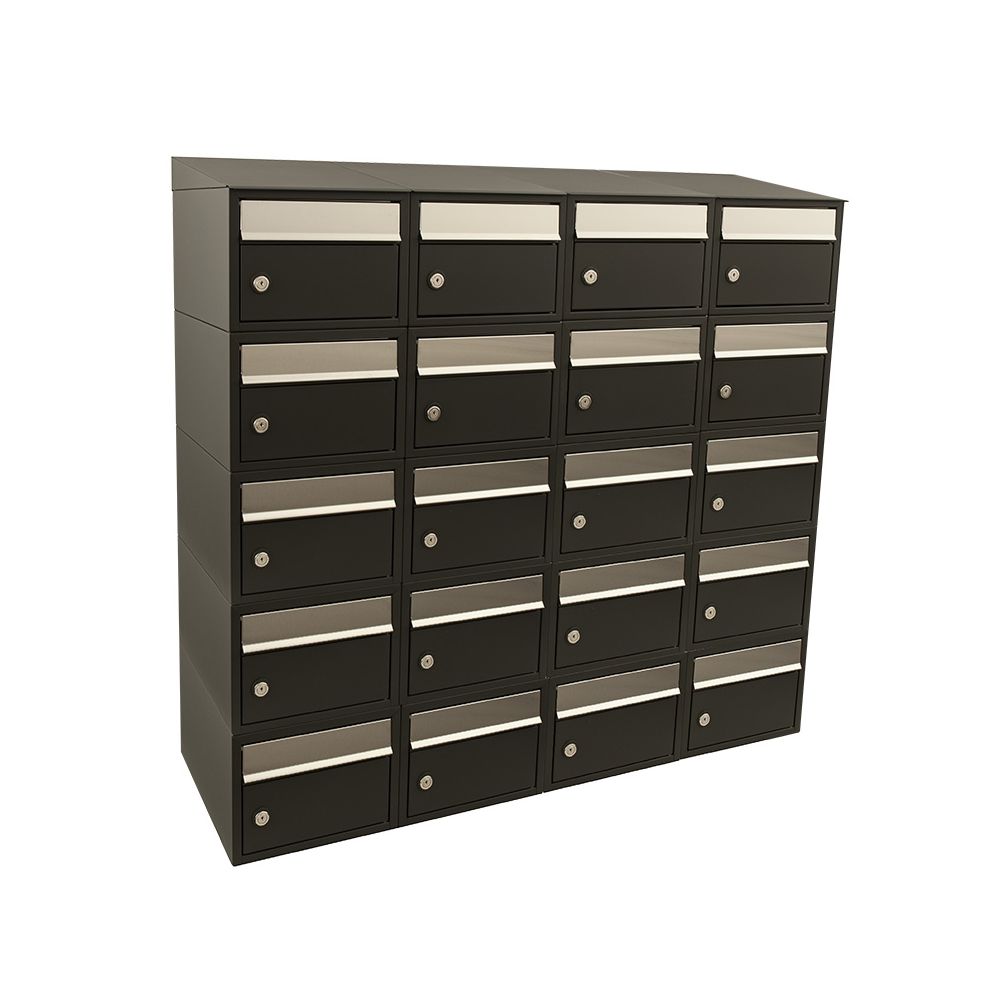 Brievenbusunit Brickset 4-breed 5-hoog met dak - zwart