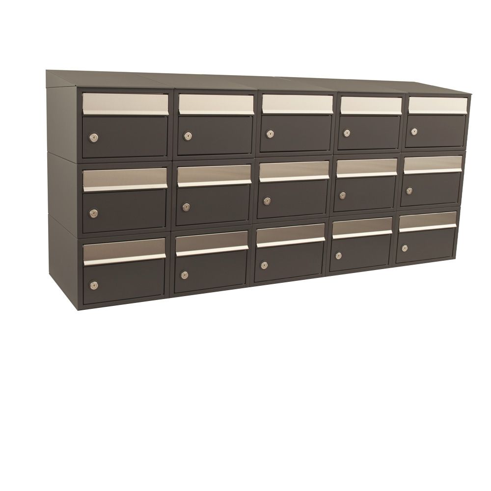 Brievenbusunit Brickset wand 5-breed 3-hoog met dak - antraciet