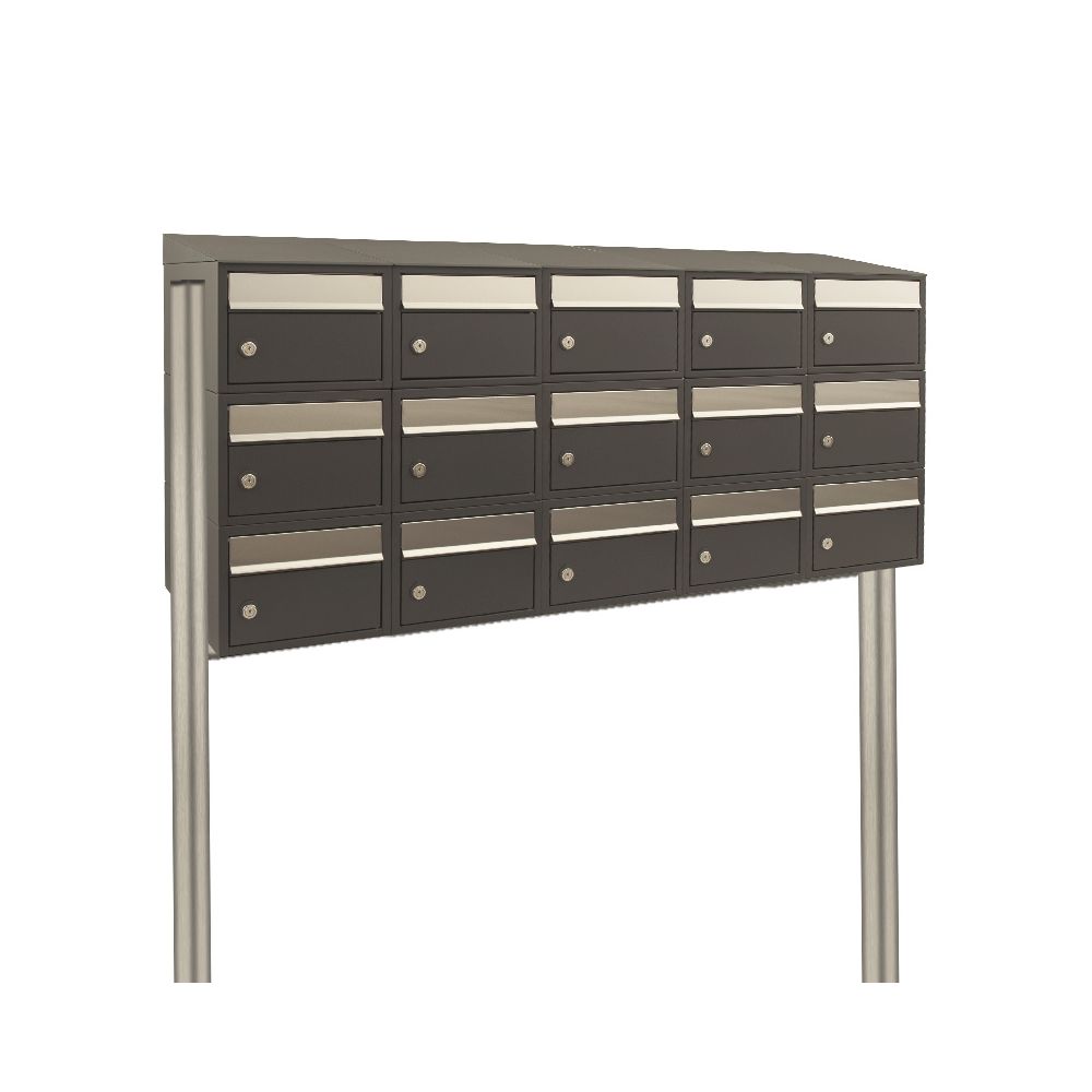 Brievenbusunit Brickset met statief 5-breed 3-hoog met dak - antraciet