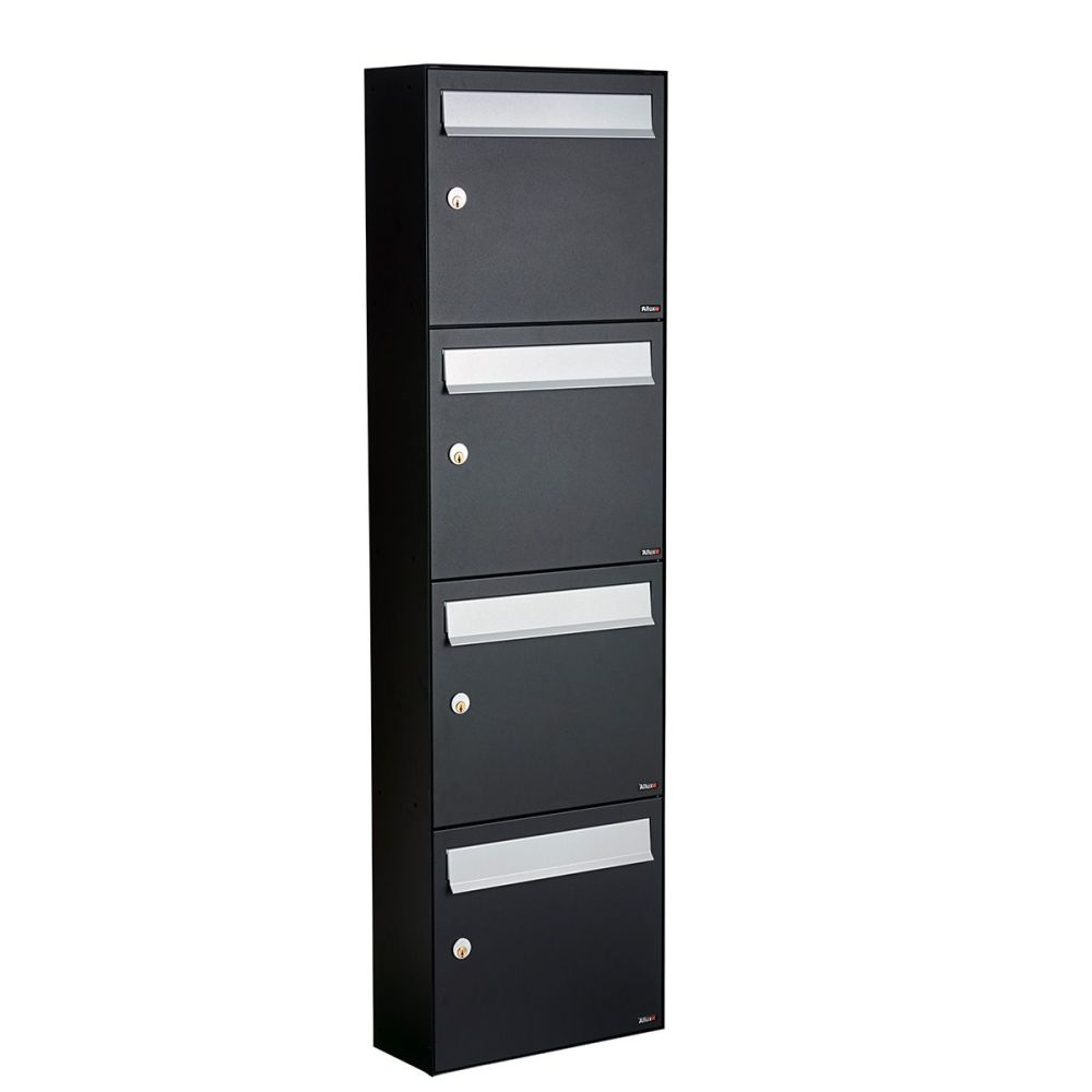 Brievenbusunit Flow set wand 4-hoog - zwart