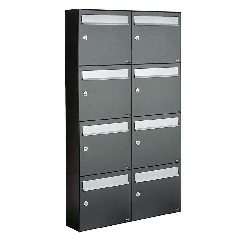 Brievenbusunit Flow set wand 2-breed, 4-hoog - antraciet