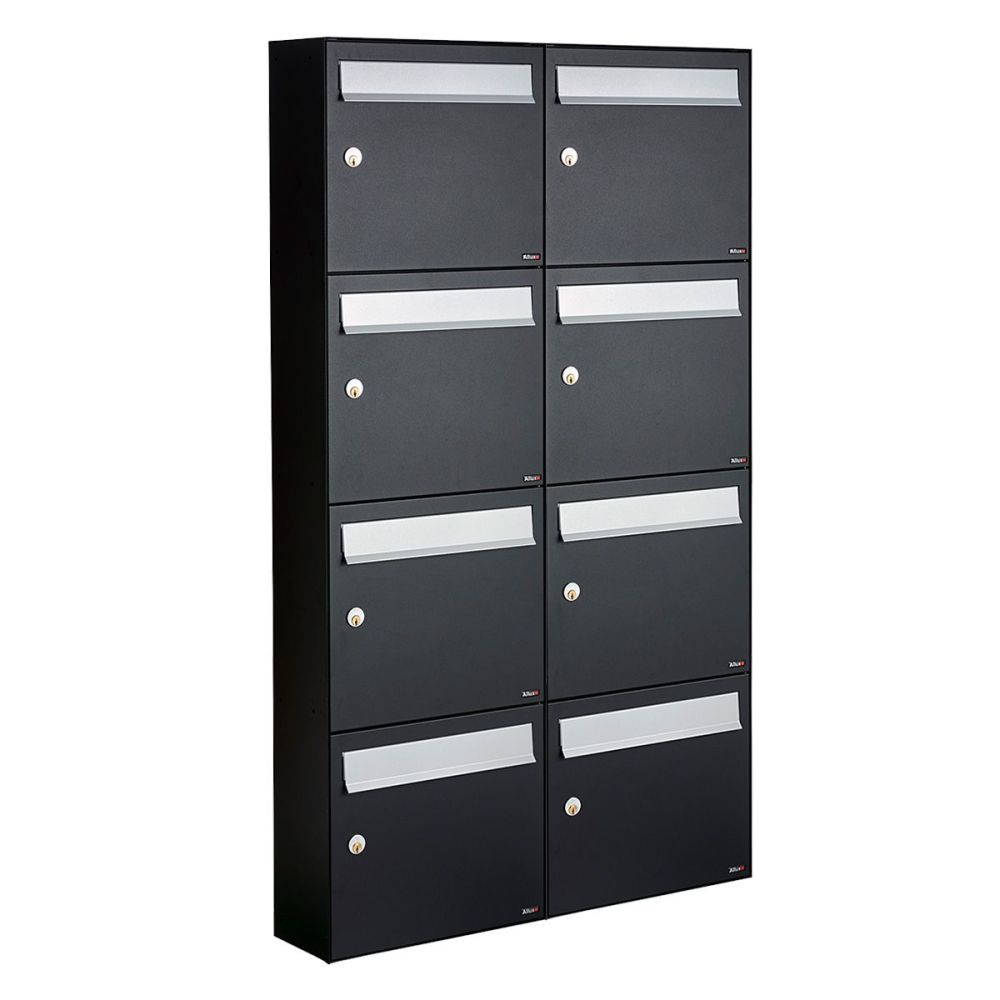 Brievenbusunit Flow set wand 2-breed, 4-hoog - zwart