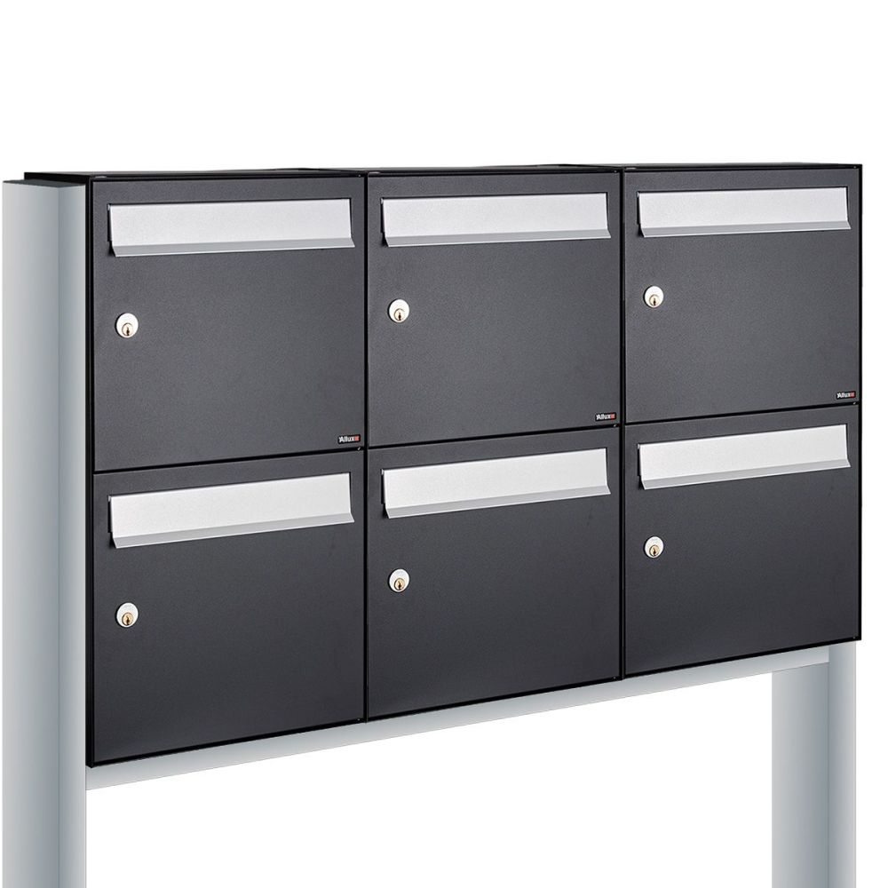 Brievenbusunit Flow set vrijstaand 3-breed, 2-hoog - zwart