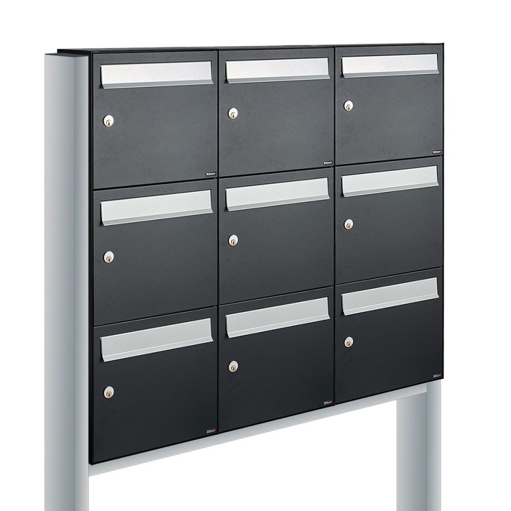 Brievenbusunit Flow set vrijstaand 3-breed, 3-hoog - zwart