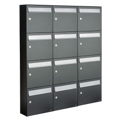 Brievenbusunit Flow set wand 3-breed, 4-hoog - antraciet