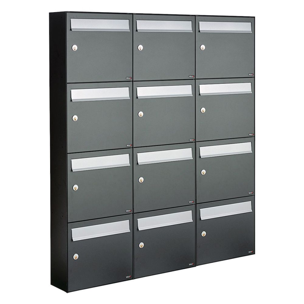 Brievenbusunit Flow set wand 3-breed, 4-hoog - antraciet