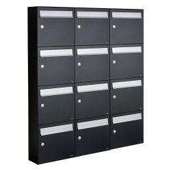 Brievenbusunit Flow set wand 3-breed, 4-hoog - zwart