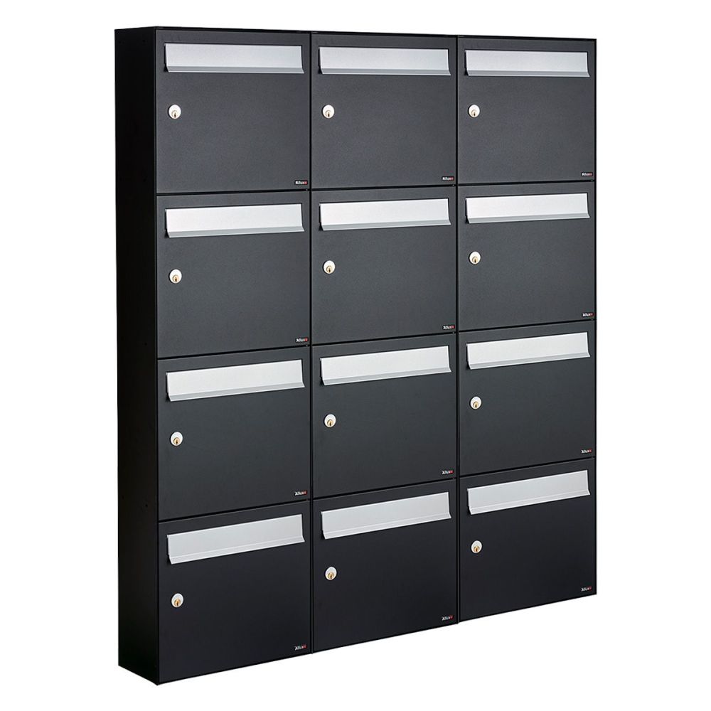 Brievenbusunit Flow set wand 3-breed, 4-hoog - zwart