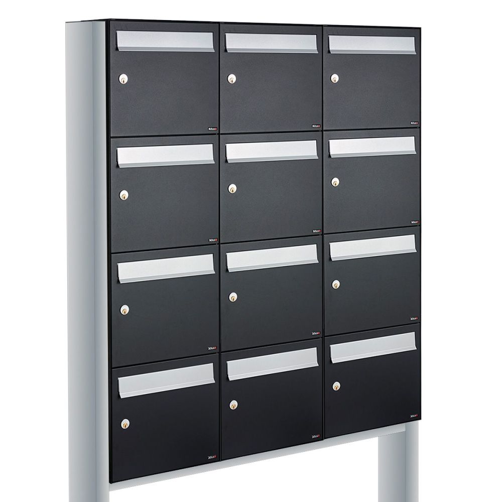 Brievenbusunit Flow set vrijstaand 3-breed, 4-hoog - zwart