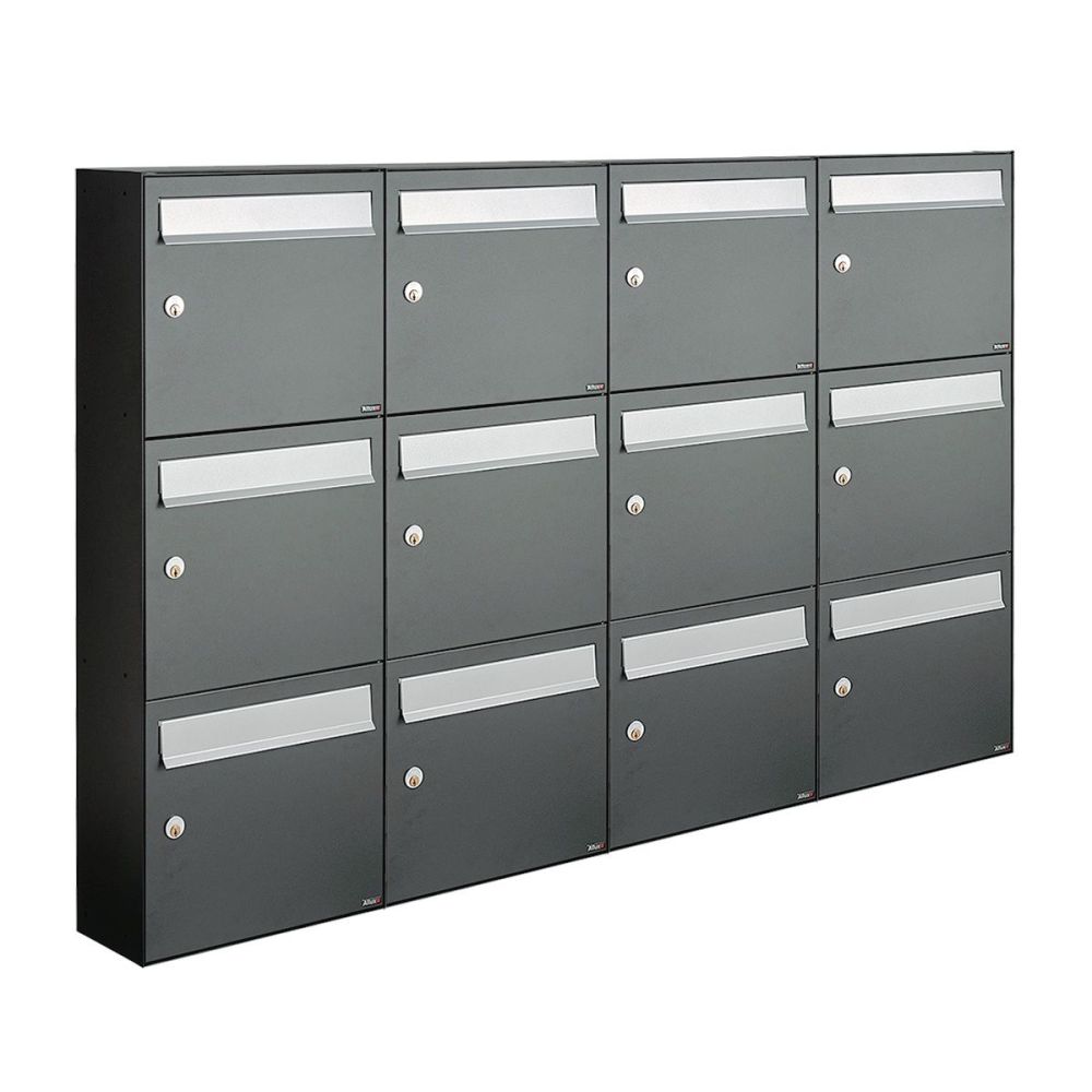 Brievenbusunit Flow set wand 4-breed, 3-hoog - antraciet