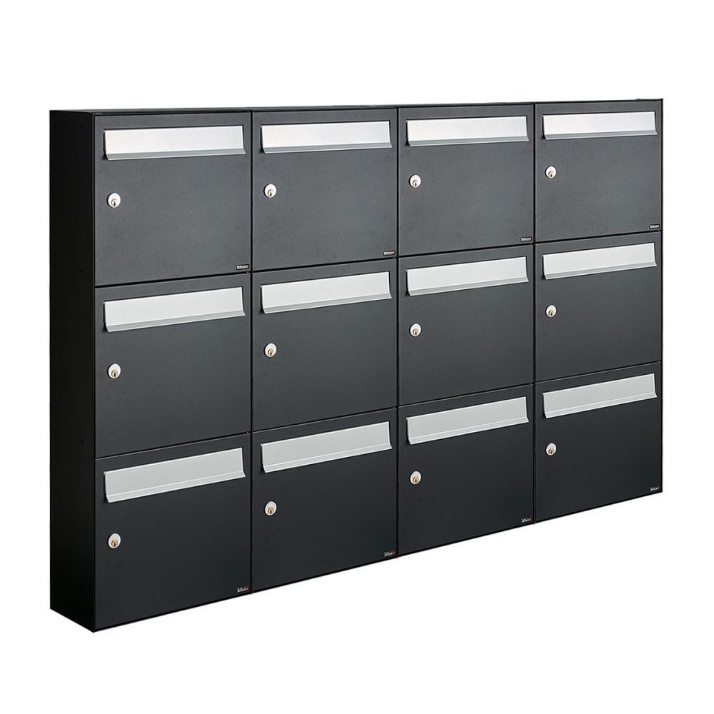 Brievenbusunit Flow set wand 4-breed, 3-hoog - zwart