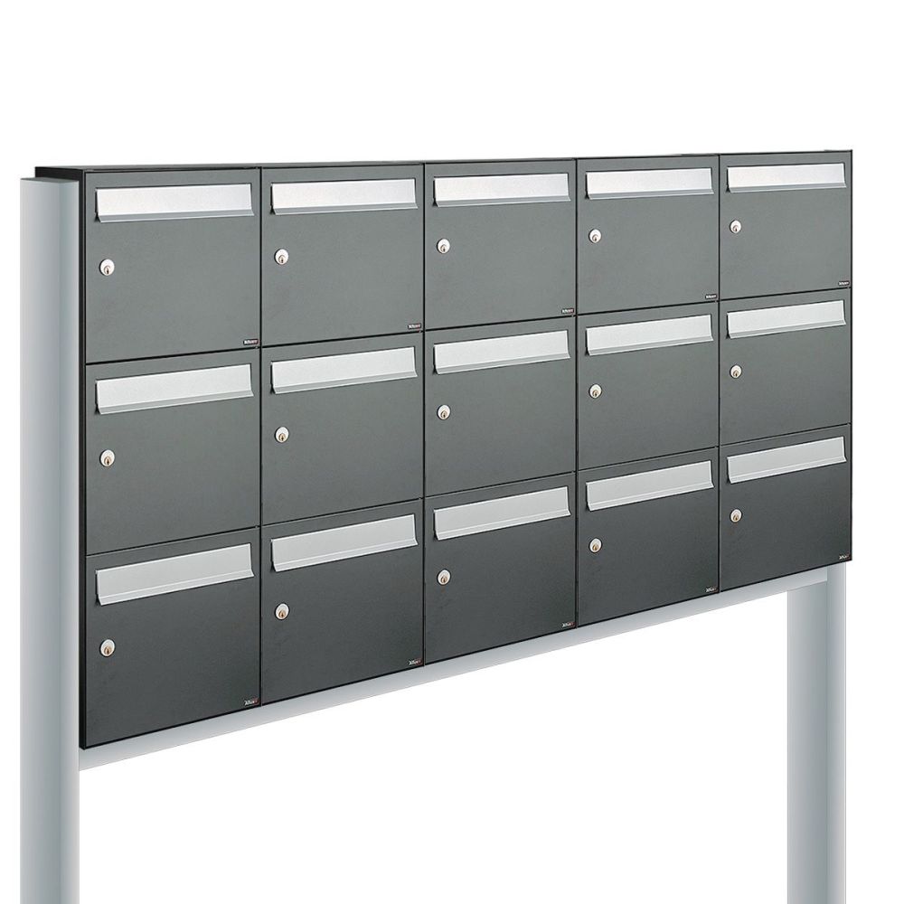 Brievenbusunit Flow set vrijstaand 5-breed, 3-hoog - antraciet