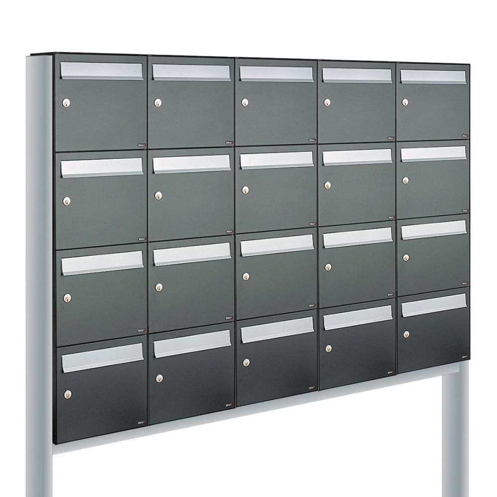 Brievenbusunit Flow set vrijstaand 5-breed, 4-hoog - antraciet