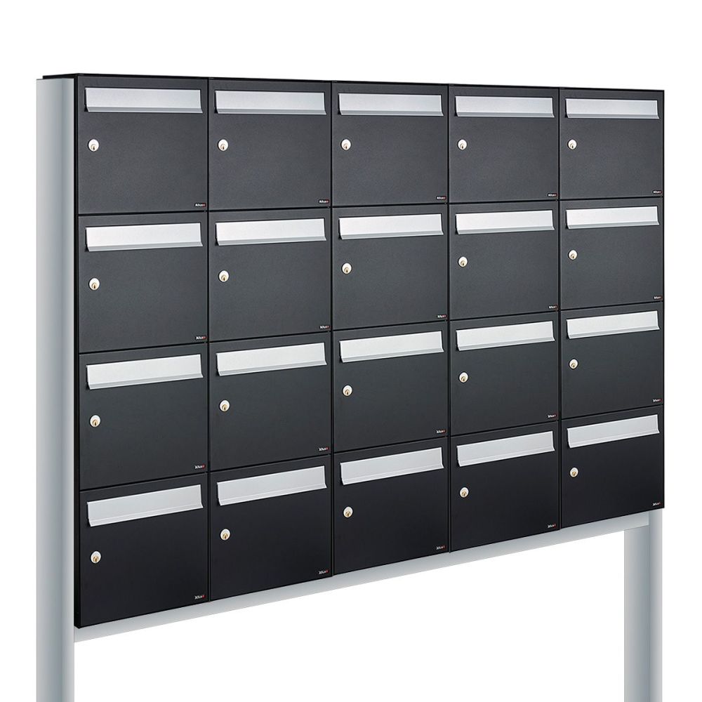 Brievenbusunit Flow set vrijstaand 5-breed, 4-hoog - zwart