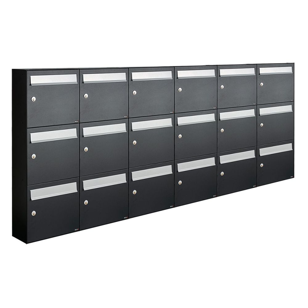 Brievenbusunit Flow set wand 6-breed, 3-hoog - zwart