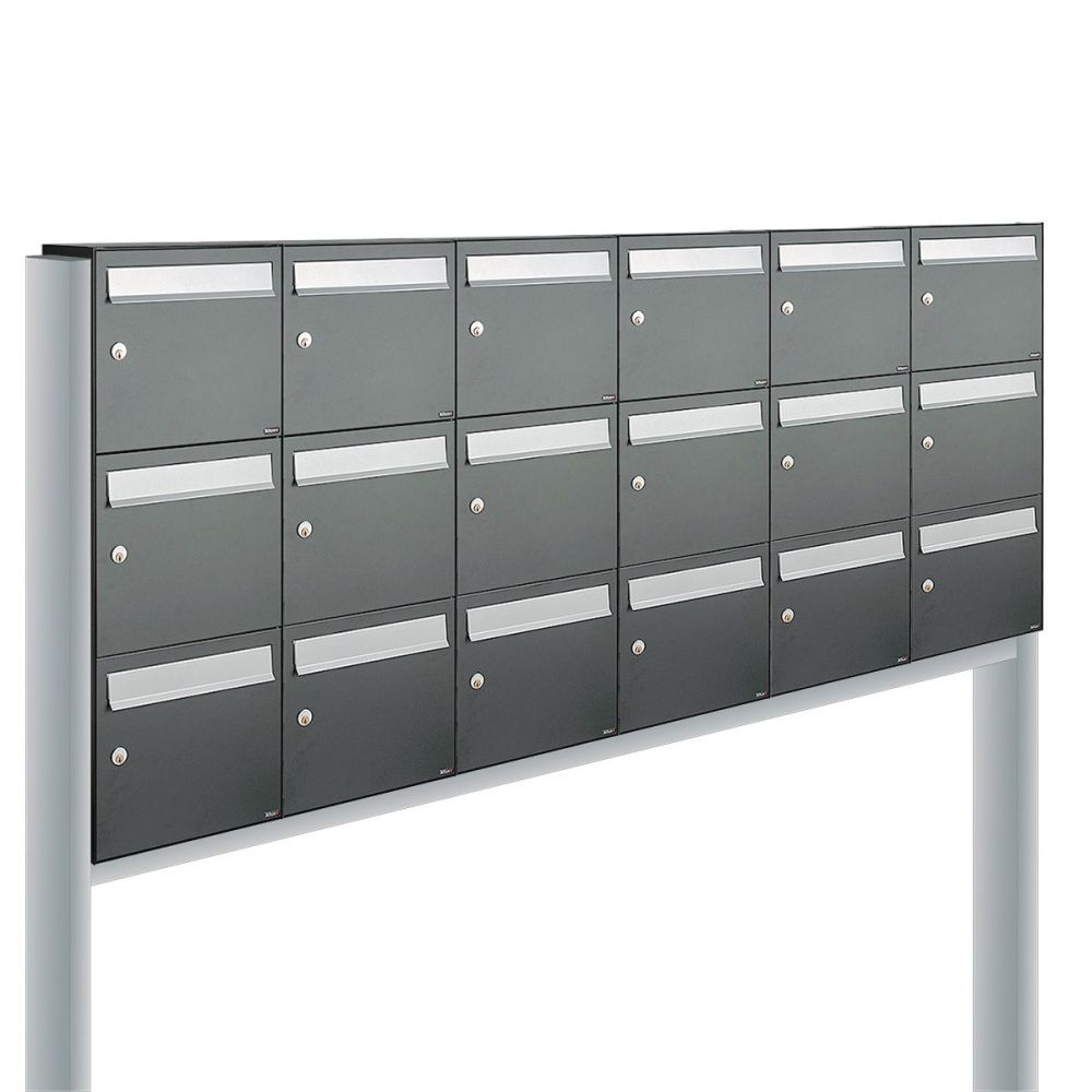 Brievenbusunit Flow set vrijstaand 6-breed, 3-hoog - antraciet