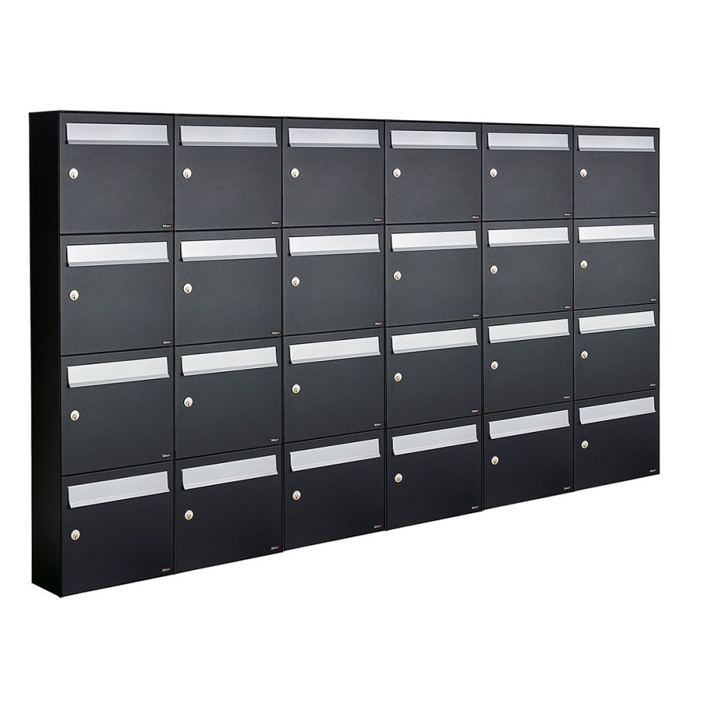 Brievenbusunit Flow set wand 6-breed, 4-hoog - zwart