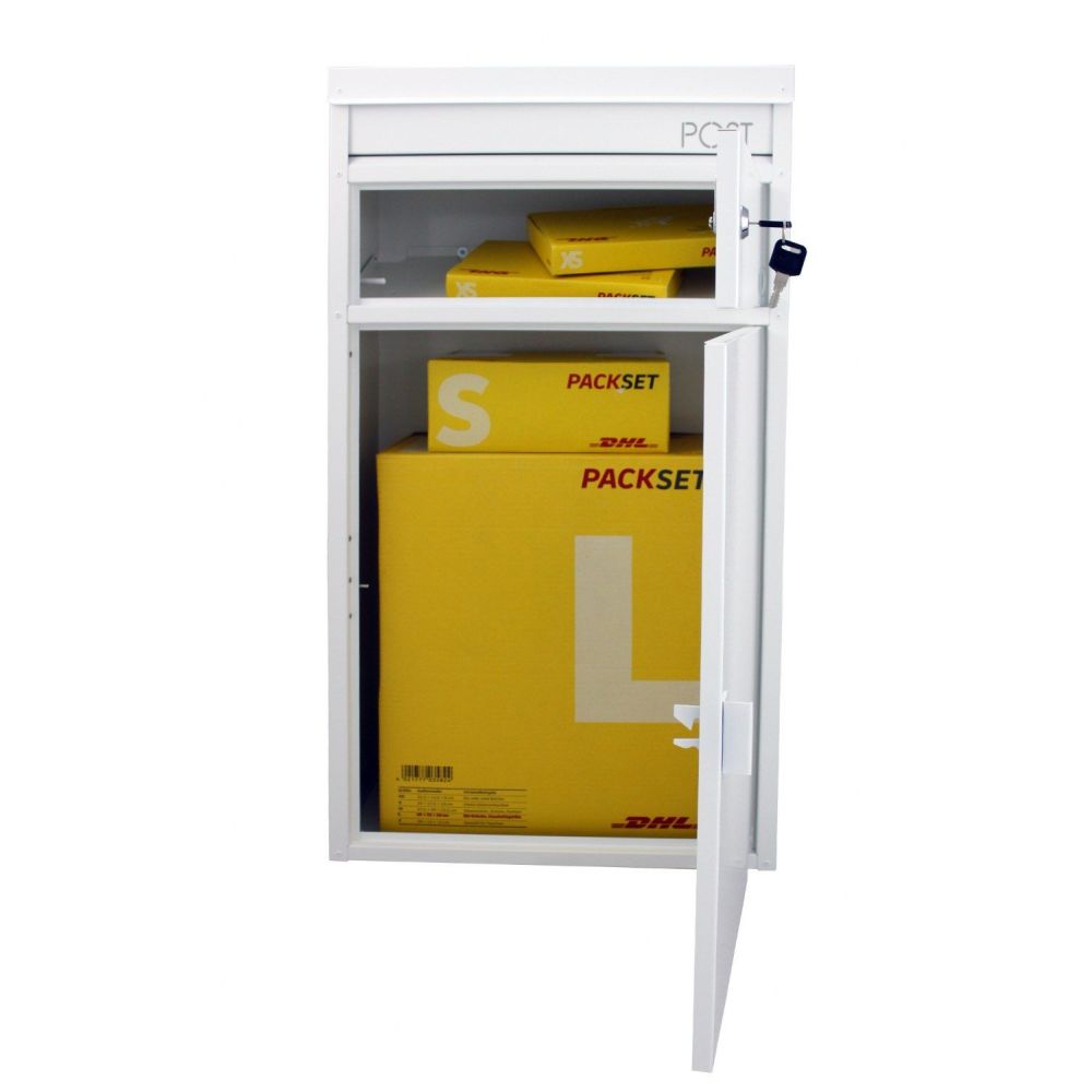 Relaxdays brievenbus groot, staal, veiligheidsklep, slot, HxBxD: 53 x 43.5 x 26 cm, wandbrievenbus, zwart-geel