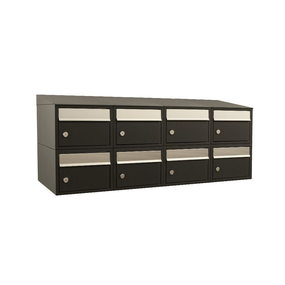 Brievenbusunit Brickset wand 4-breed 2-hoog met dak - zwart