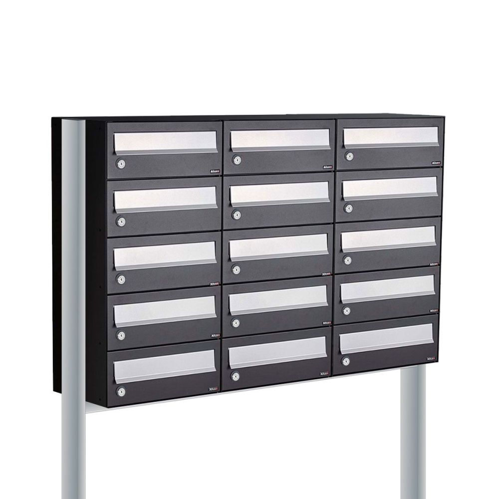 Brievenbusunit Hive set vrijstaand 3-breed, 5-hoog - zwart