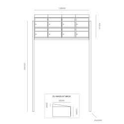 Brievenbusunit Brickset met statief 4-breed 2-hoog met dak - antraciet
