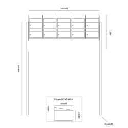 Brievenbusunit Brickset met statief 5-breed 2-hoog met dak - zwart