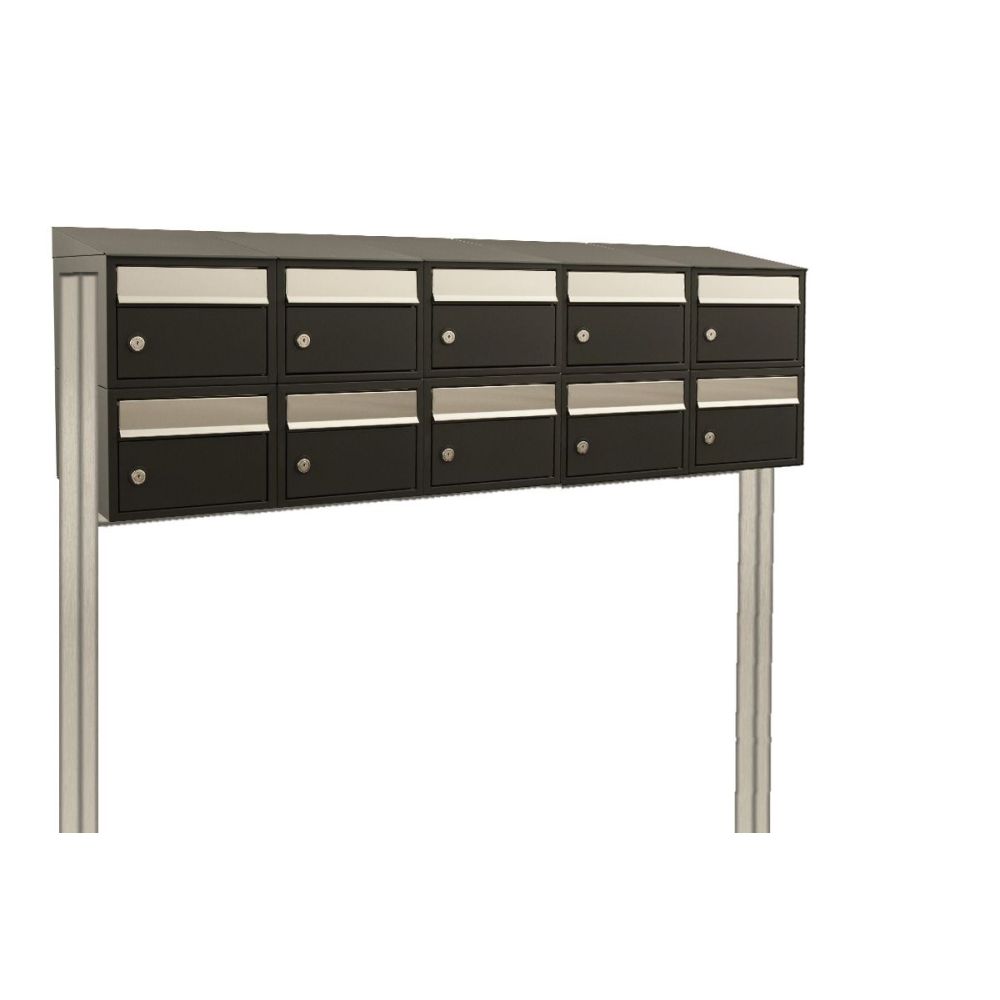 Brievenbusunit Brickset met statief 5-breed 2-hoog met dak - zwart