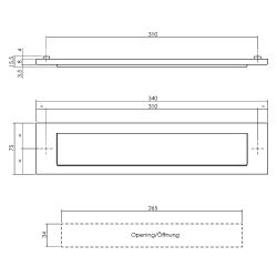 Intersteel Briefplaat 340x75 mm met klep/regenrand - PVD messing getrommeld