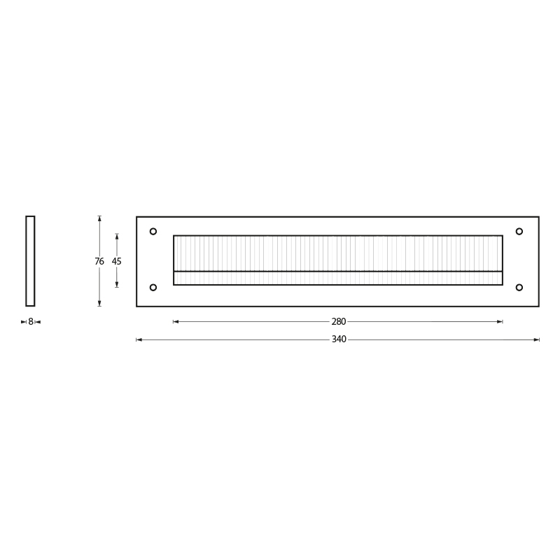 Intersteel Tochtwering rechthoek 340x76mm PVD messing kleur