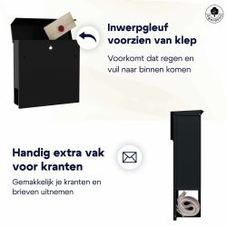 Basic 4gardenz wandbrievenbus modern met krantenvak staal - zwart