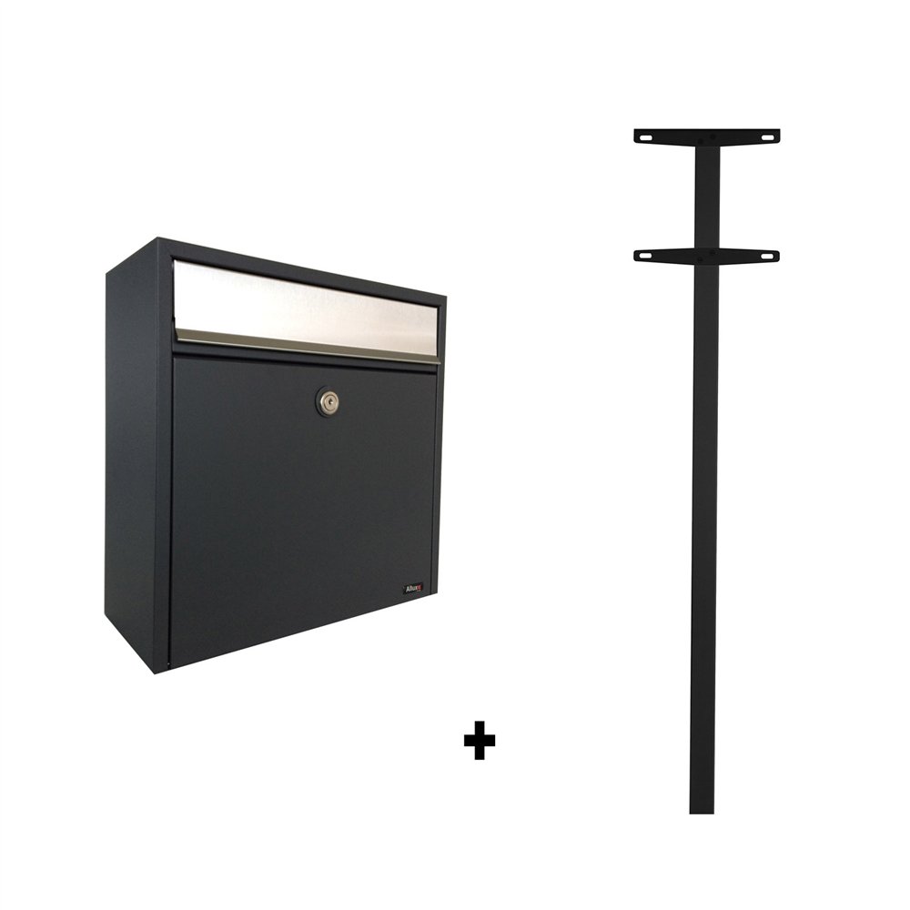 Allux 2500 brievenbus met paal 1003 staal - zwart met RVS klep