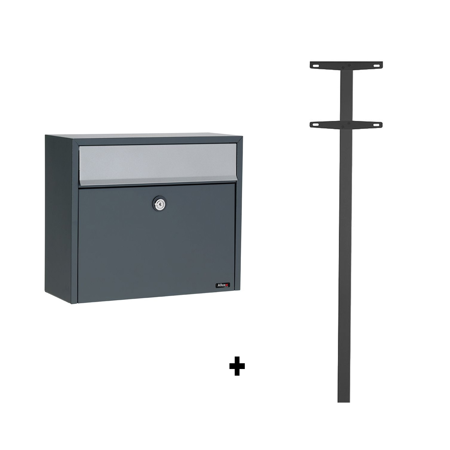 Allux LT150 brievenbus met paal 1003 staal - antraciet met grijze klep
