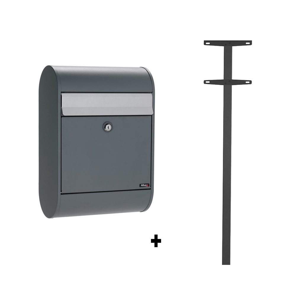 Allux 5000 brievenbus met paal 1003 staal - antraciet met grijze klep