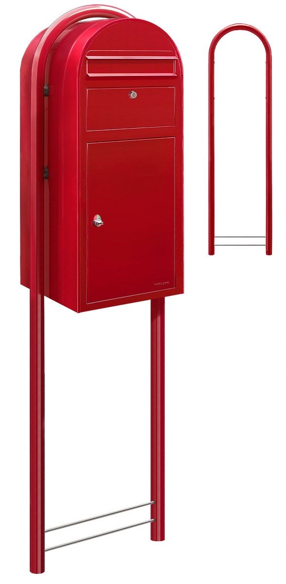 Bobi Cargo pakketbrievenbus en Round statief staal - helderrood