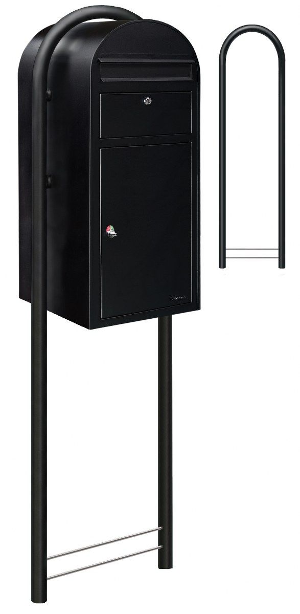 Bobi Cargo pakketbrievenbus en Round statief staal - zwart