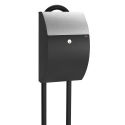 Allux 7000 brievenbus staal met paal 1007 - zwart met RVS klep