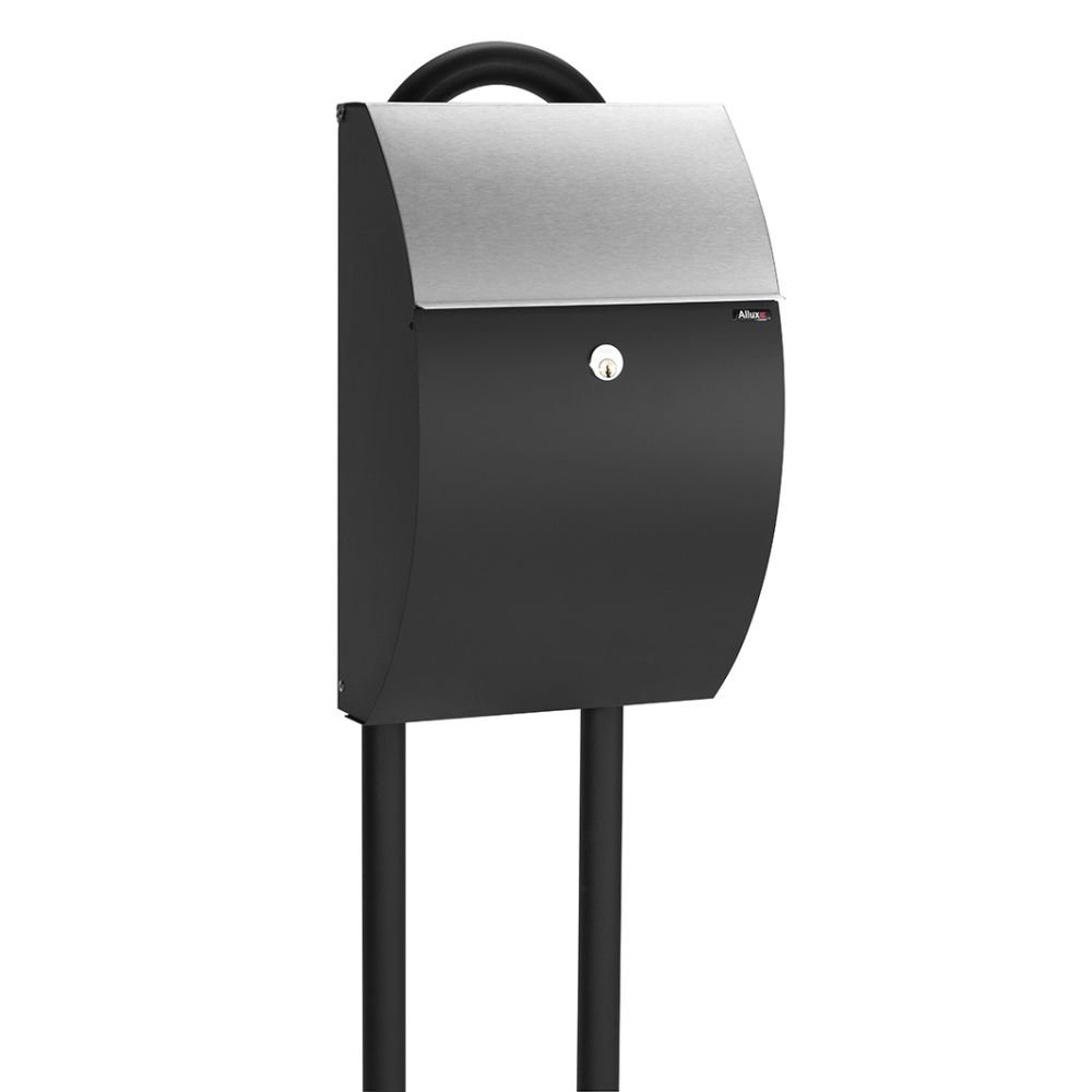 Allux 7000 brievenbus staal met paal 1007 - zwart met RVS klep