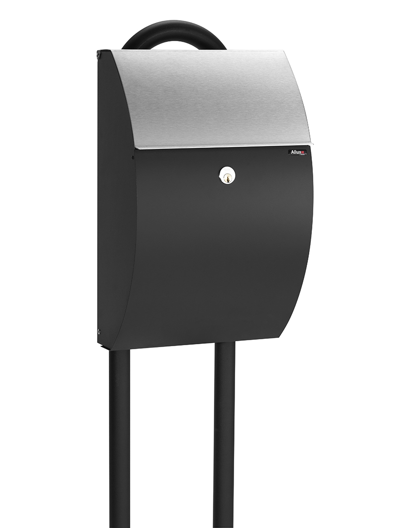 Allux 7000 brievenbus met paal 1007 staal - zwart met RVS klep