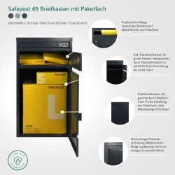 SafePost 65PZ brievenbus met pakketvak staal en profielcilinderslot - antracietgrijs