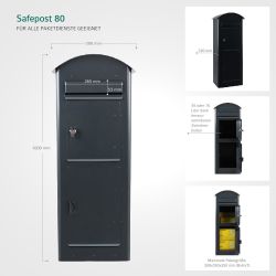 SafePost 80PZ brievenbus met pakketvak staal en profielcilinderslot - antracietgrijs