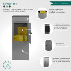 SafePost 855PZ vrijstaande brievenbus met profielcilinderslot staal - antracietgrijs