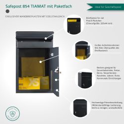 SafePost Tiamat 854PZ wandbrievenbus staal - antracietgrijs