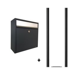 Allux 2500 brievenbus met palen 1005 staal - zwart met RVS klep